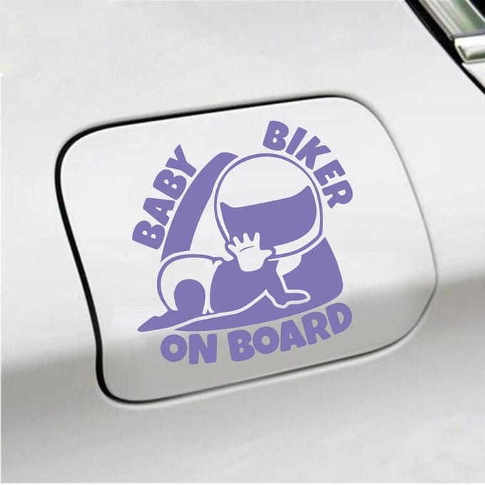 Bumpersticker - Baby Biker On Board - 12 X 12 - Paars