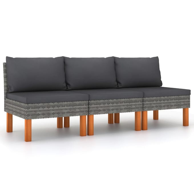 vidaXL - Middenbanken - 3 - st - poly - rattan - en - massief - eucalyptushout