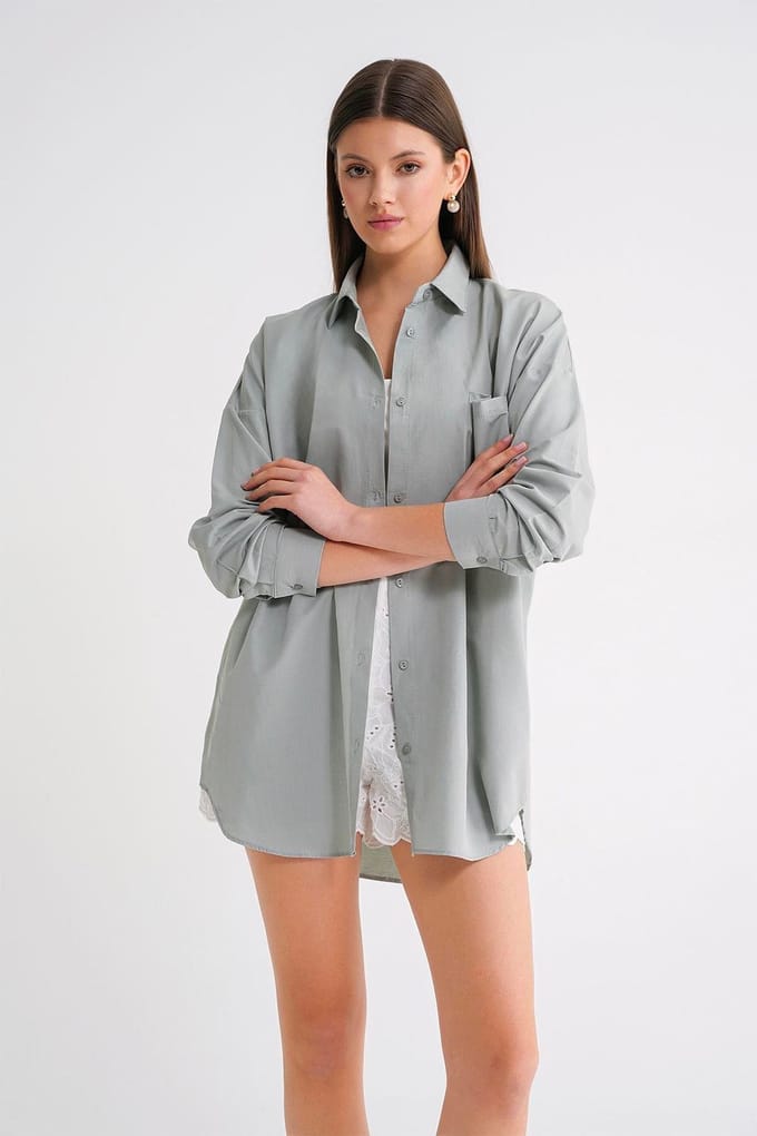Oversized Lange Mouwen Knopen Poplin Shirt