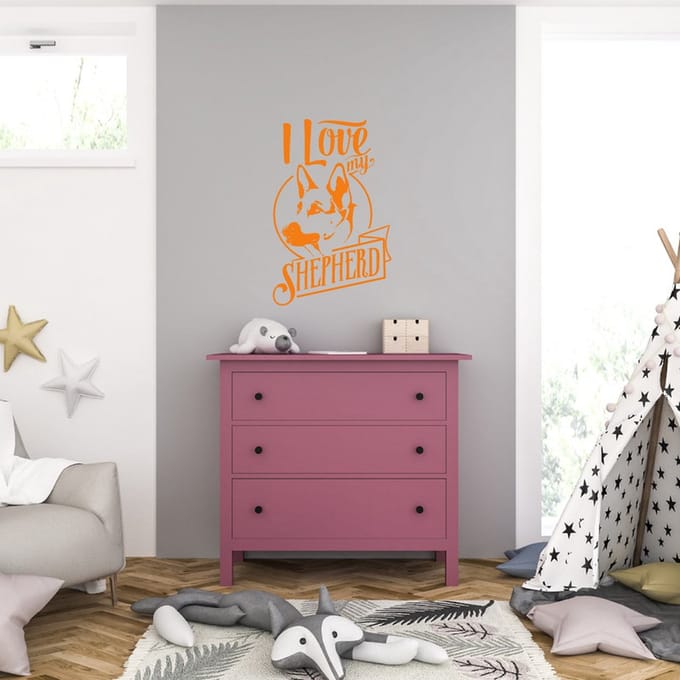 Muursticker - I Love My Shepard - 46,4 x 72,8 - Oranje
