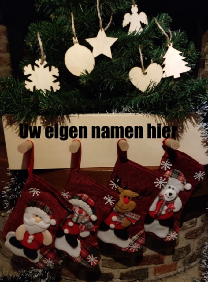Kerstset met kerstballen en kerstsokken haak - gepersonaliseerd met uw eigen tekst