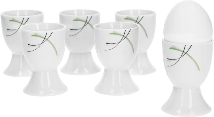 Set van 6 Donna eierdopjes 4.8cm - wit porselein met lijndecoratie 6 stuks