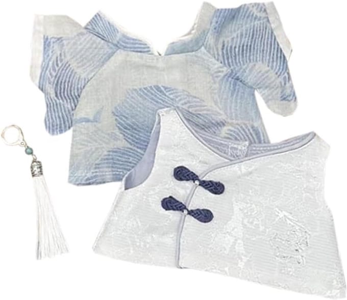 Hanbok Kleding Set voor 20cm Pluche Pop - Wit Jas en Vest Accessoires