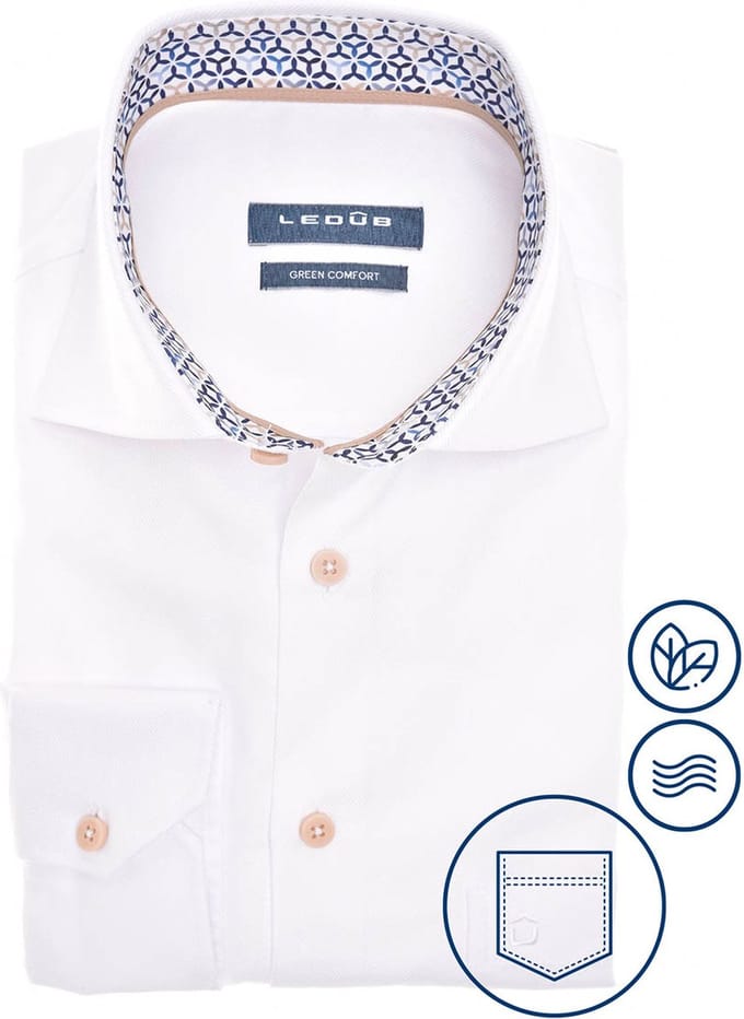 Ledub modern fit overhemd - twill - wit - Strijkvriendelijk - Boordmaat: 41