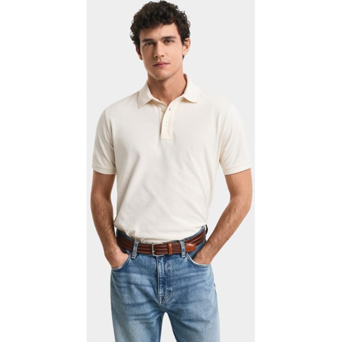 Gant Polo Classic Piqué Sunfaded Short Sleeve Ivory White / male