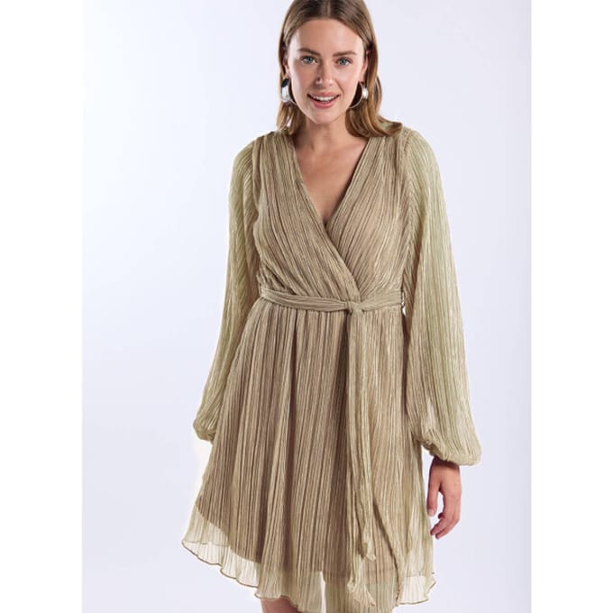 Freebird F-jer-plisse-lurex-26-1 Dames - Jurk - Goud - Maat S