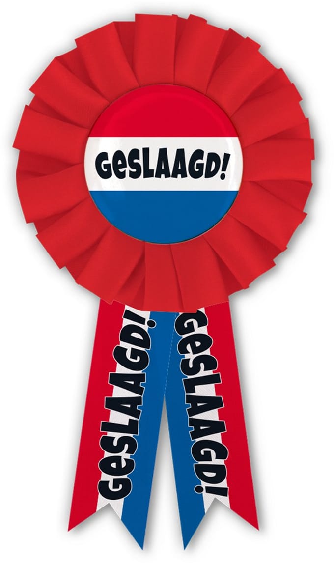 Q2P - Rosette - Geslaagd - Versiering - Hoed - Sjerp - Feest Versiering - Decoratie - Rood - Wit - Blauw