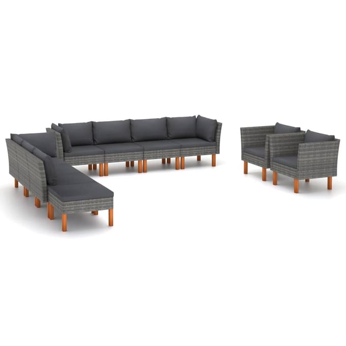 vidaXL - 10-delige - Loungeset - poly - rattan - en - eucalyptushout - grijs