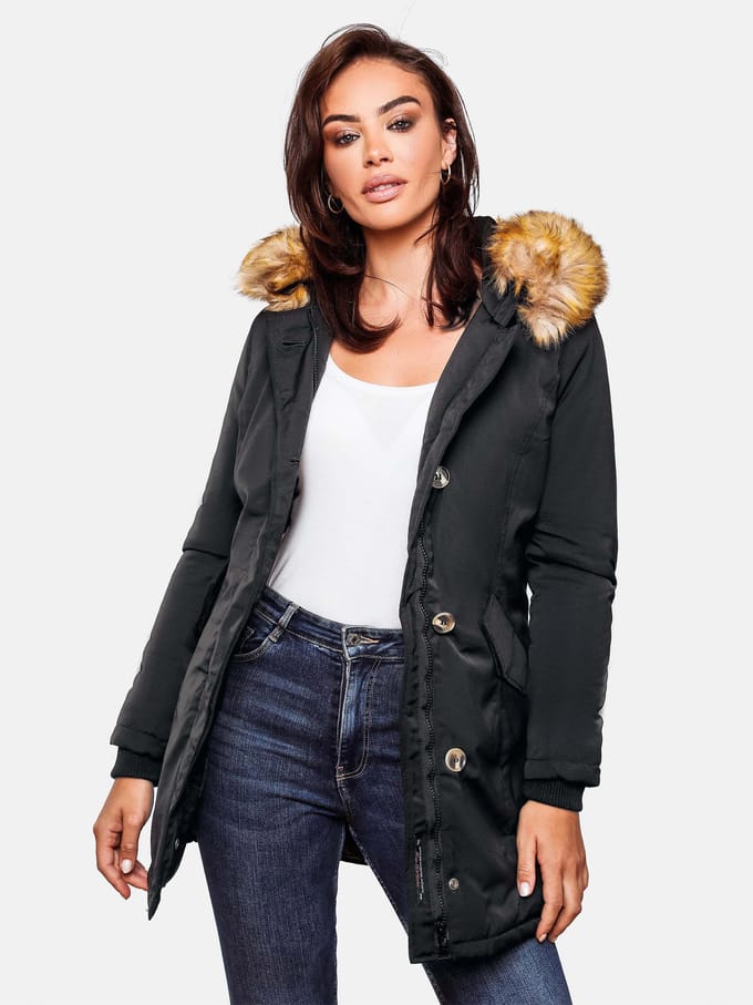 Marikoo dames winterparka Karmaa met afneembare imitatiebontkraag