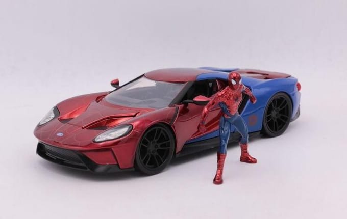 Marvel Hollywood Rides Diecast Model 1/24 2006 Ford GT with Spider man Figure
