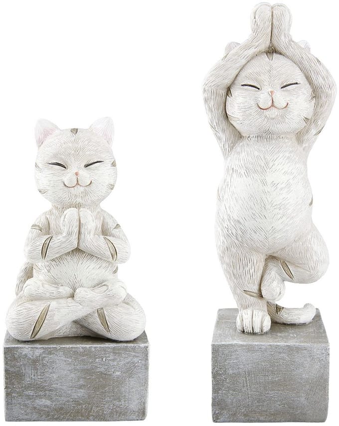 Kittens zen yoga set van 2 katten - creme afm 4x5x17 cm polyresin