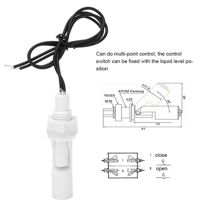 2 stuks Waterniveausensor Vlotterschakelaar Zijmontage Wit PP Plastic 16mm DC0110V white