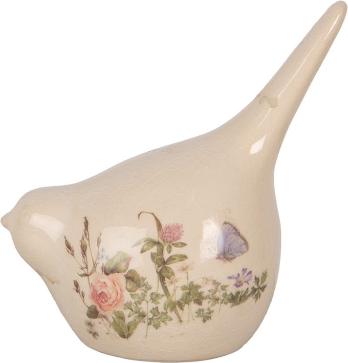 Clayre & Eef Decoratie Beeld Vogel 14x9x15 cm Beige Keramiek