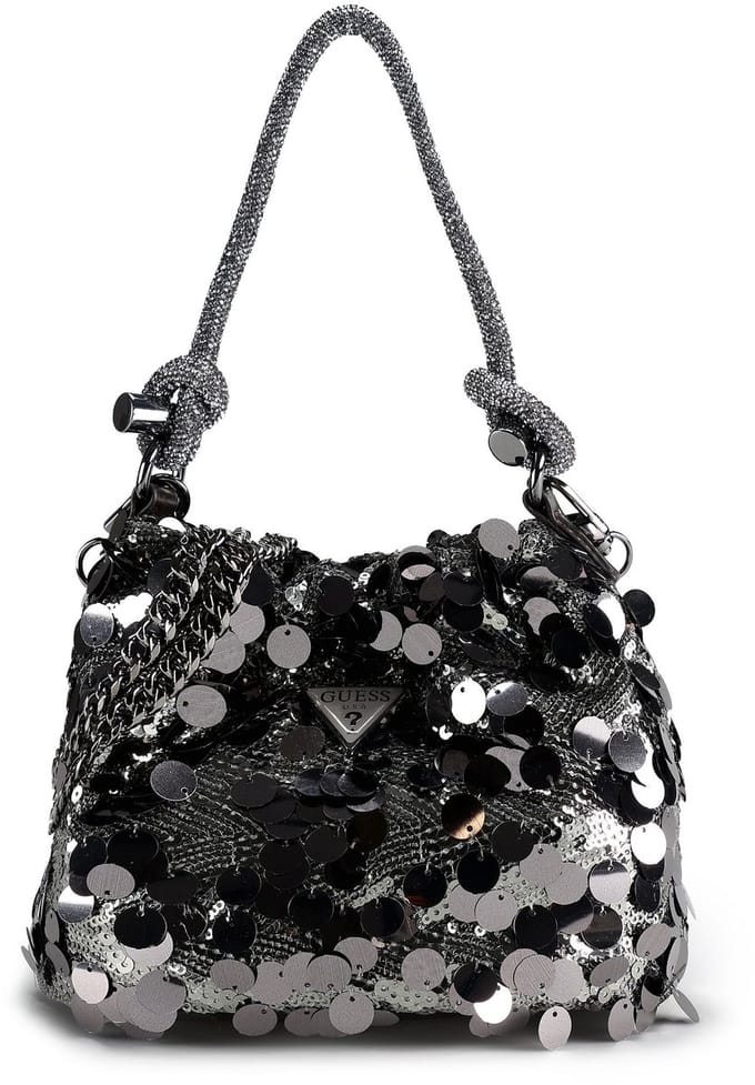 GUESS schoudertas handtas Holiday Shine Top Handle Pouch Pewter antraciet