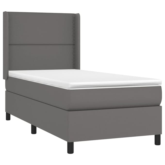 vidaXL - Boxspring - met - matras - kunstleer - grijs - 100x200 - cm