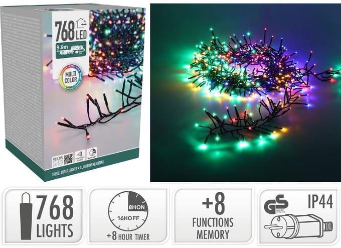 Treecluster Kerstboomverlichting - 768 LED Multi Color - 990 cm - Timer - 8 Lichtstanden -Binnen Buiten