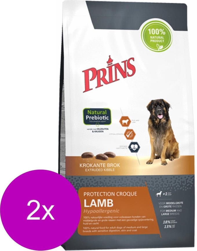 Prins Protection Croque Lamb Hypoallergenic - Hondenvoer - 2 x 2 kg