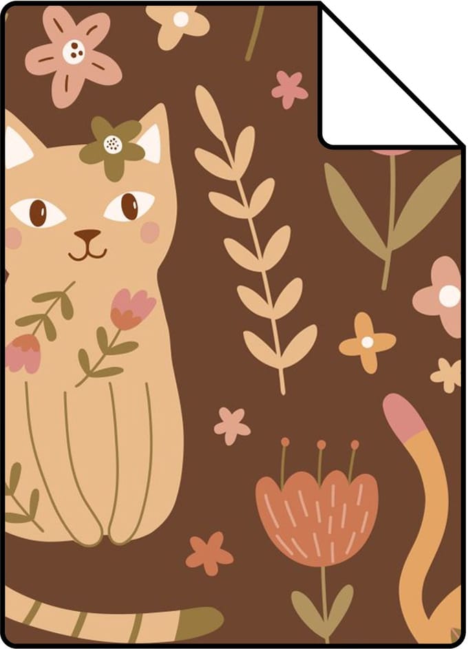 Proefstaal ESTAhome behang katjes bruin en roze - 26.5 x 21 cm - 132181-S