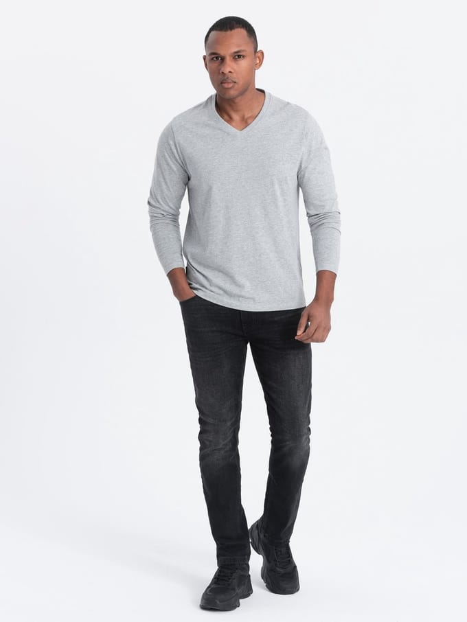 OMBRE Longsleeve - Regular Fit - Katoen - Lange Mouw Grijs Gemêleerd S