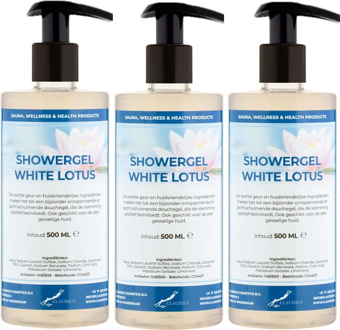 Douchegel White Lotus 500 ml - set van 3 stuks - met gratis pomp - Showergel