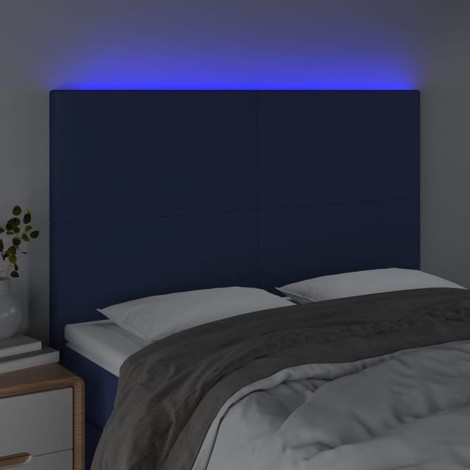vidaXL - Hoofdbord - LED - 144x5x118/128 - cm - stof - blauw