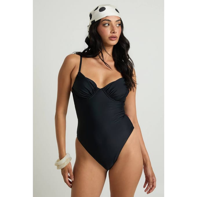 boohoo Dames Badpak Met Beugel En Balconnetcup | Zwart | Maat: 38
