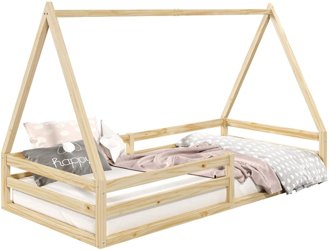 SILA-bed in huisvorm, 90 x 200 cm, van massief hout - naturel