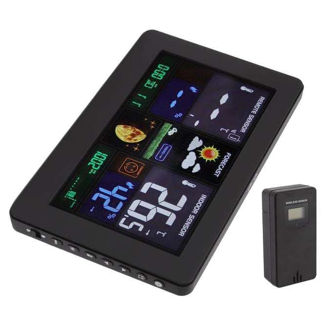 Horloge Météo Multifonctionnelle Maison Sans Fil Intérieur Extérieur Horloge Météo Thermomètre avec LED Couleur black