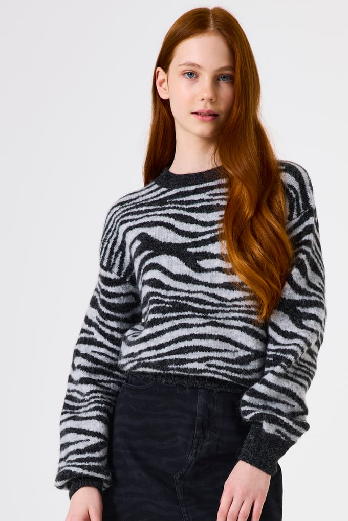 Gebreide pullover met ronde hals en labeldetail