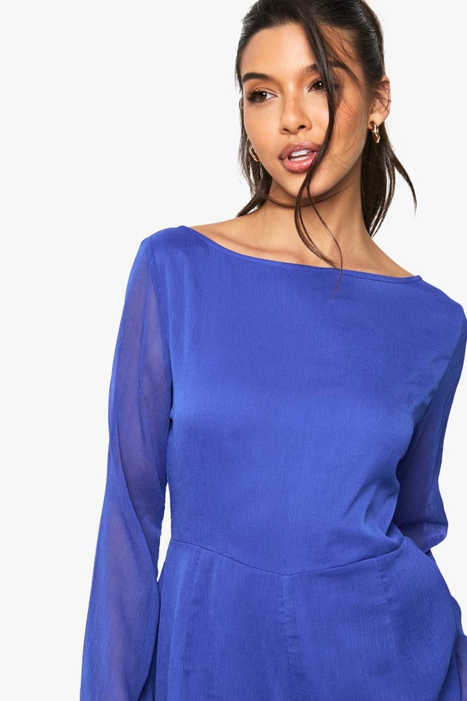 boohoo Dames Chiffon playsuit met kruisrug | Cobalt | Maat: 8