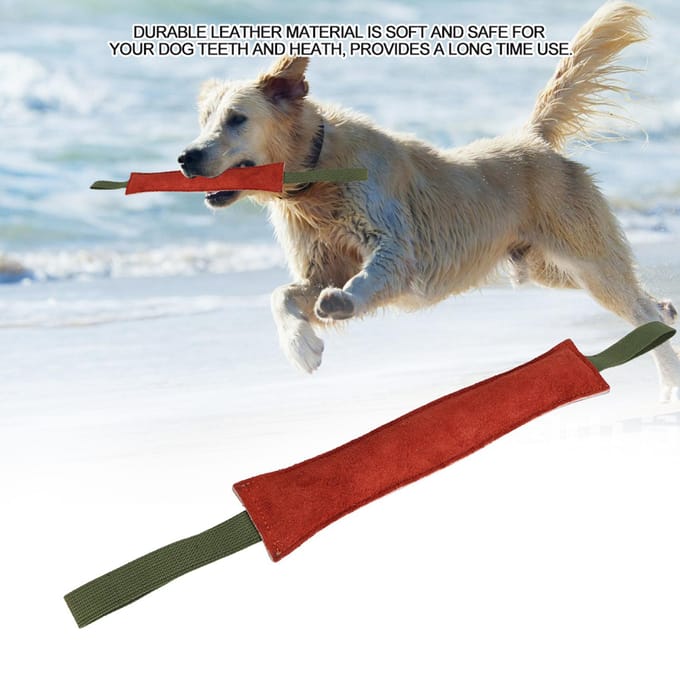 Duurzame Lederen Huisdier Hond Scheur Bijt Training Stok Trek met Dubbele Handvatten brown