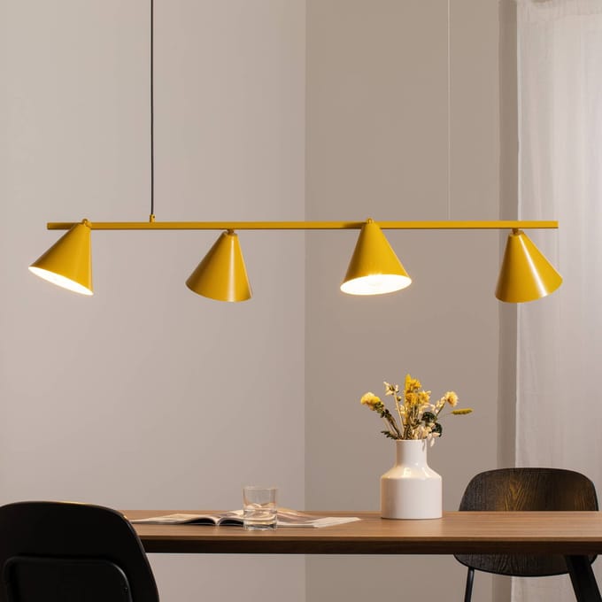ALDEX Hanglamp Form 4, geel, metaal, 4-lamps, kegelvormig, E27