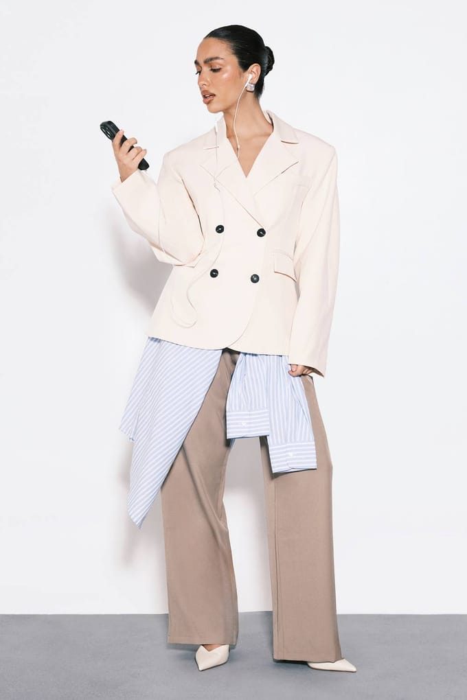 Dames Boohoo Basics Gesneden Wijde Pijpen Broek | Taupe | Maat: 14