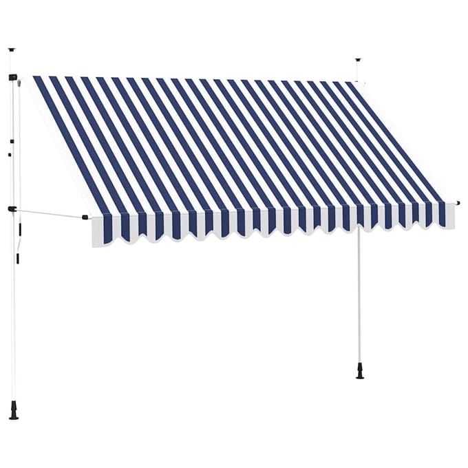 vidaXL - Luifel - handmatig - uittrekbaar - 350 - cm - blauw - en - witte - strepen