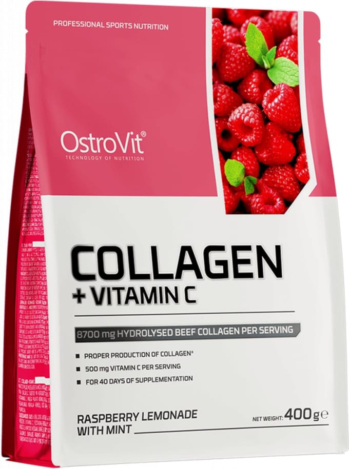Collageen - OstroVit Collageen + Vitamine C - 400g Rasberry Citroen Ment