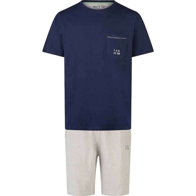 Phil & Co Heren Korte Pyjama Set Shortama Donkerblauw/Grijs Gestreept - Maat XL