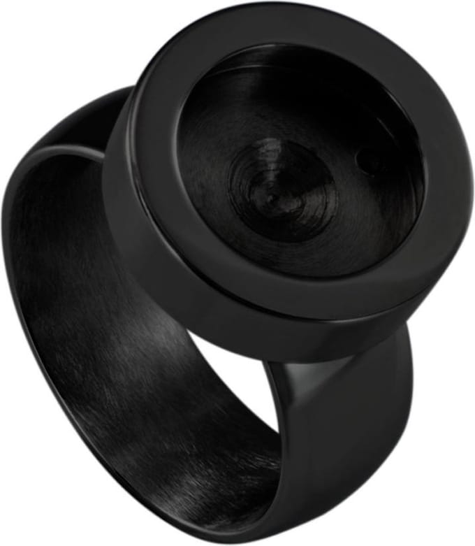 Quiges - RVS Dames Mini Munt Ring Zwart - SLSR00918 - Maat 18