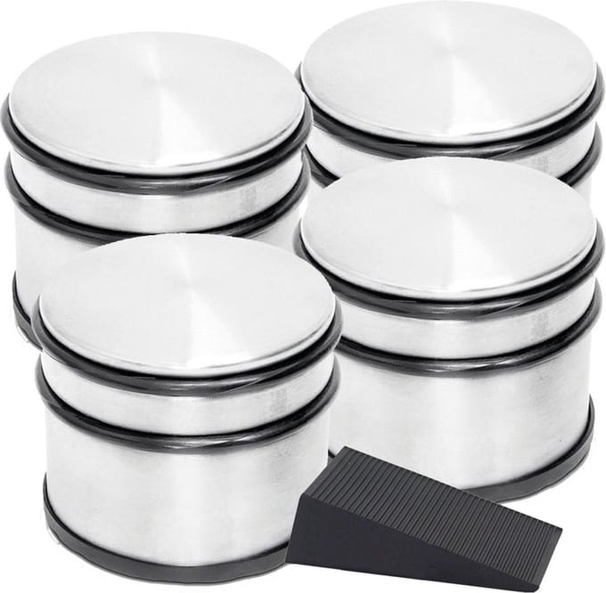 RVS deurstopper met rubberen bescherming + gratis deurwig zwart - 9 x 7.5 cm - 1.1 kg