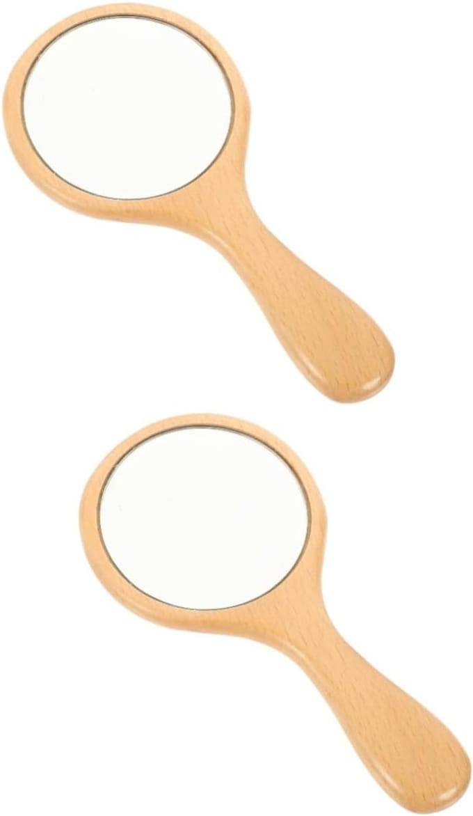 Handspiegel Set - Make-up Spiegel - Dagelijks Gebruik - Hout Afwerking - 18x9cm - Natuurlijk