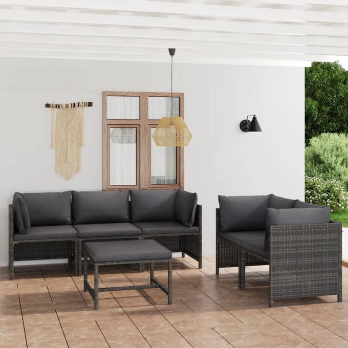 vidaXL - 6-delige - Loungeset - met - kussens - poly - rattan - grijs