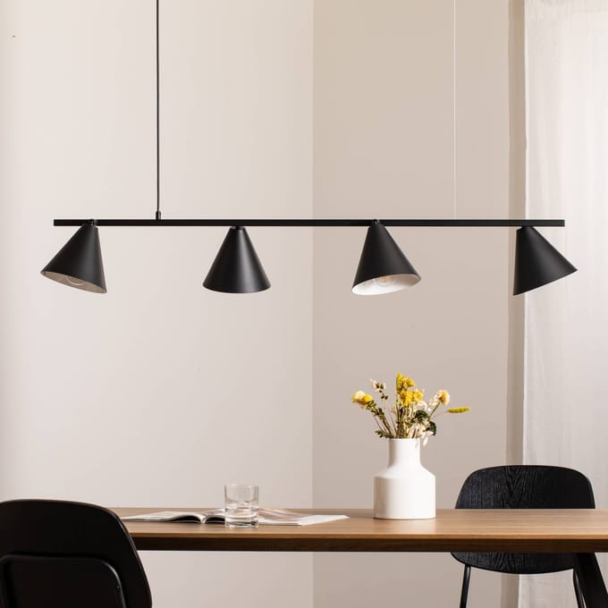 ALDEX Hanglamp Form 4, zwart, metaal, 4-lamps, kegelvormig, E27