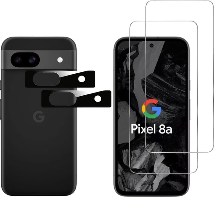 Screenprotector geschikt voor Google Pixel 8A - 2 stuks Beschermglas van glas Transparante glazen schermbeschermfolie + 2 stuks Camera Protector