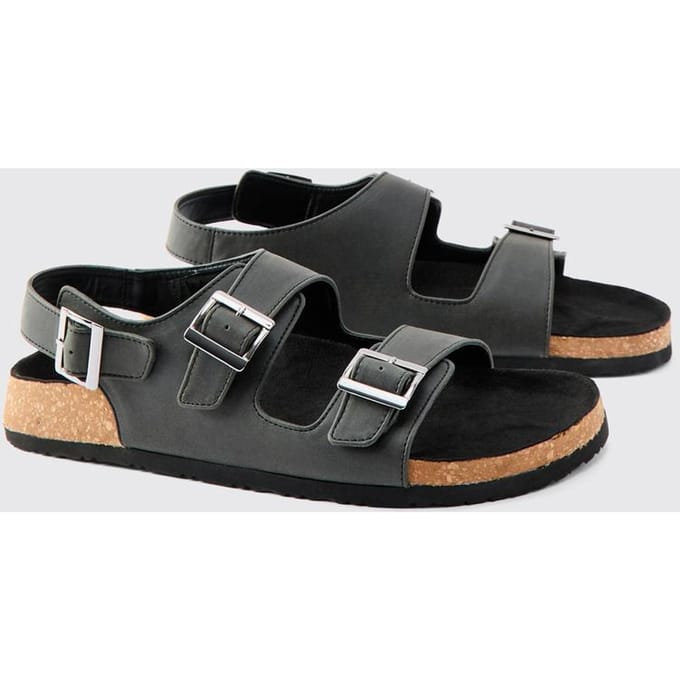 Double Strap Buckle Sandal | Black | Size 43