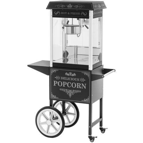 Popcornmachine met trolley - Retro design - 195 / 235 °C- zwart - Royal Catering RCPW-16E-2F