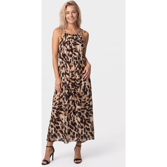 ARKET Gerri Aop Dress Brown Maat: 40 | Maxi Jurken Outlet | Dames | Beige