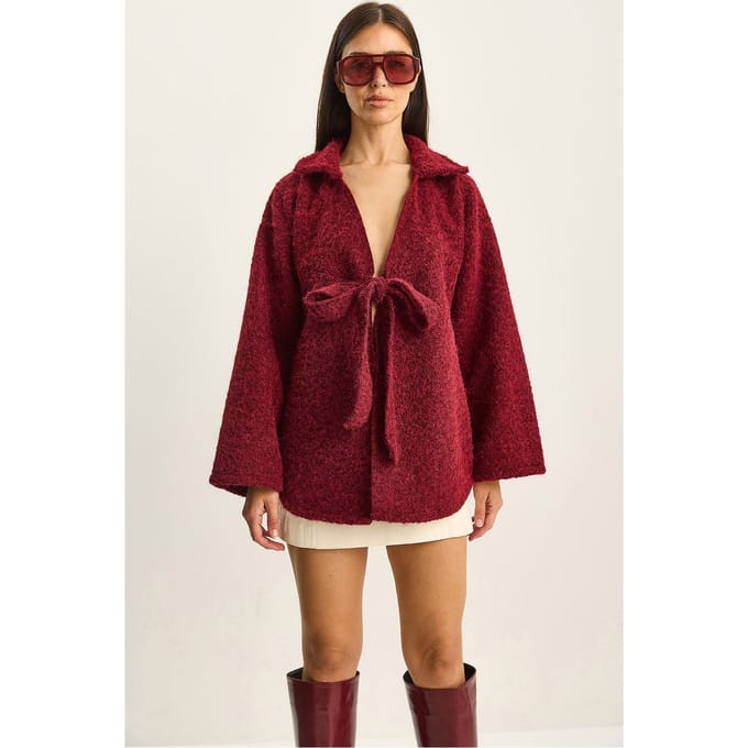 Getextureerde Oversized V-Hals Cardigan met Striksluiting