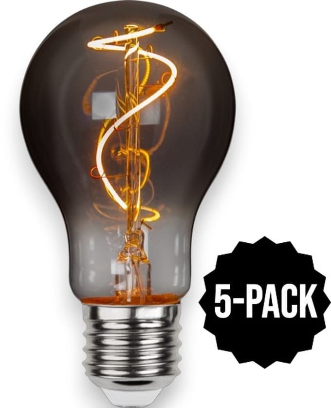 5-Pack | Standaard bol - E27 - 3W - Super Warm Wit <2200K - Filament - Rookglas