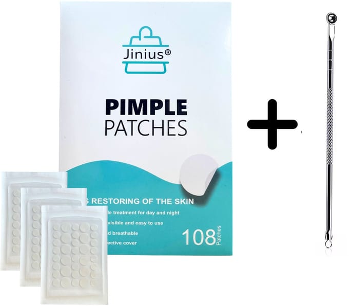 Pimple Patch - Acne Patch - Puisten Verwijderaar - 108 Stuks + Comedonendrukker - Transparant - Value Pack - Patches met Tea Tree Oil
