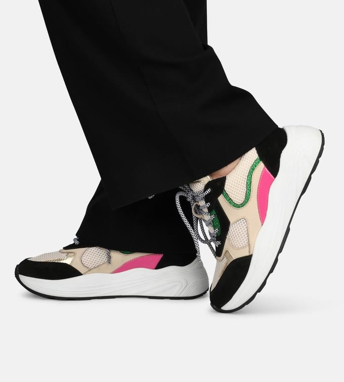 PS Poelman - maat 39 - TRIANGLE Dames Sneakers - Zwart met combinatie