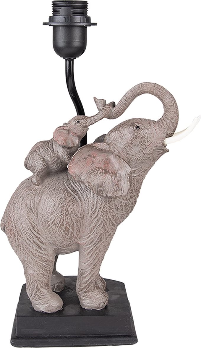 Clayre & Eef Lampenvoet Olifant 21x14x36 cm Grijs Bruin Polyresin